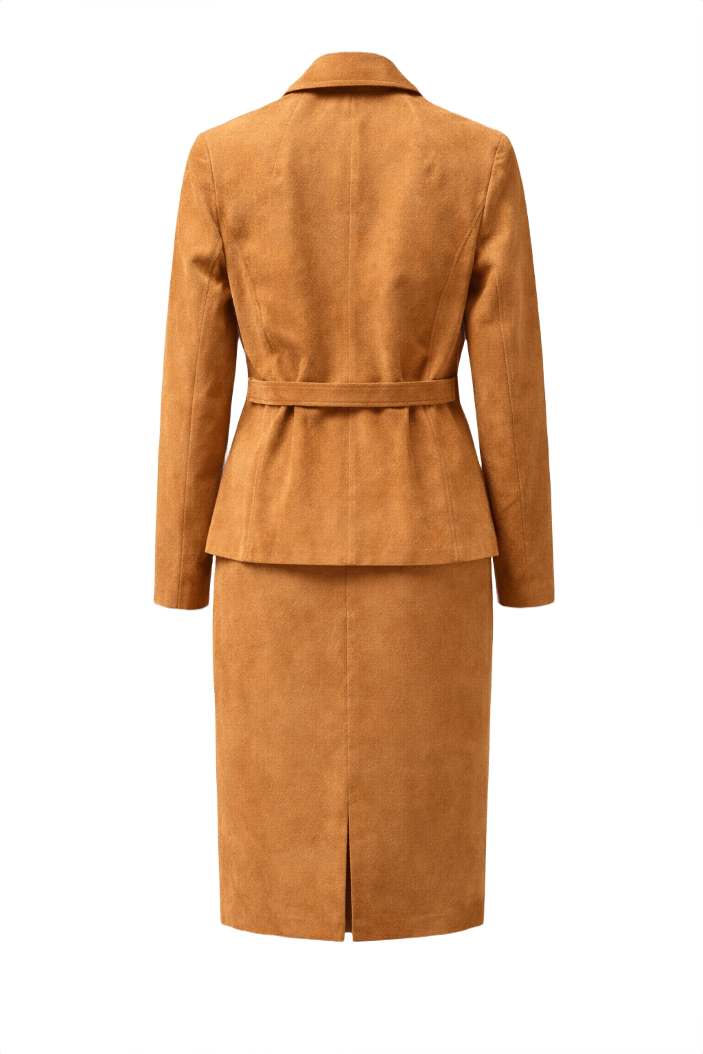 1960s Caramel Brown Suede Blazer and Skirt Set - Back View