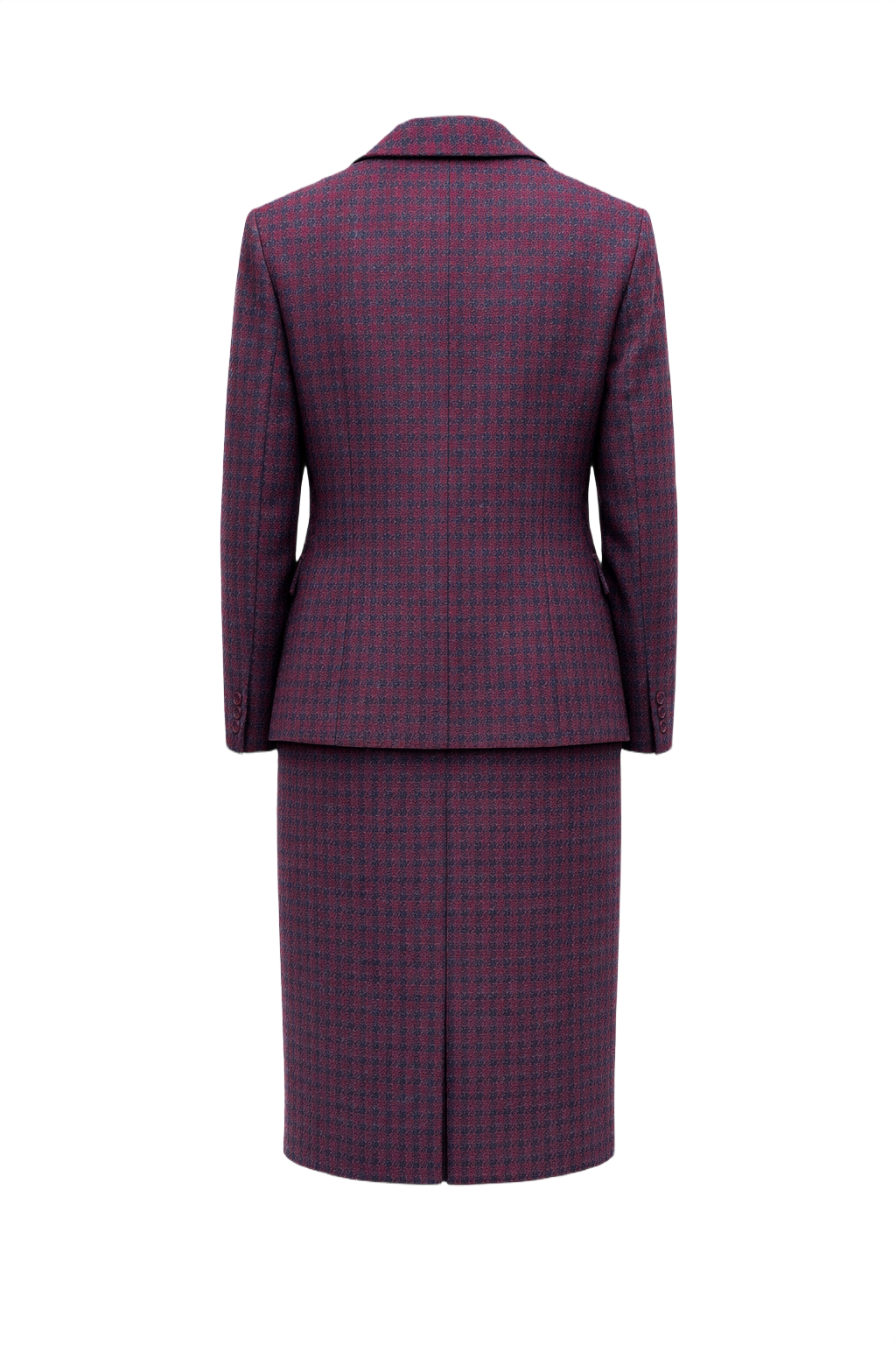 1960s Deep Burgundy and Dark Teal Wool Blazer and Skirt Set - Back View