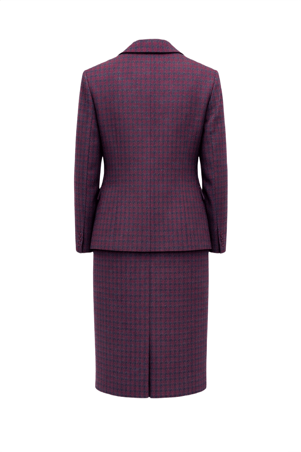 1960s Deep Burgundy and Dark Teal Wool Blazer and Skirt Set - Back View