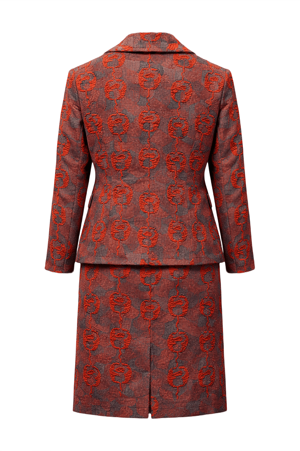 1960s Red and Gray Textured Blazer + Skirt - Back View