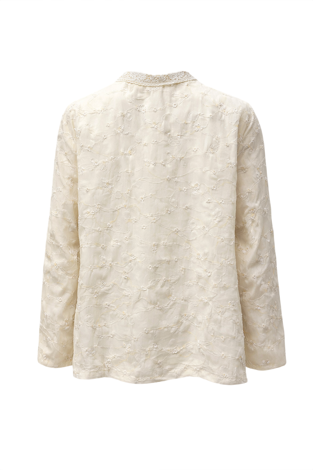 1980s Cream White Textured Blouse - Back View