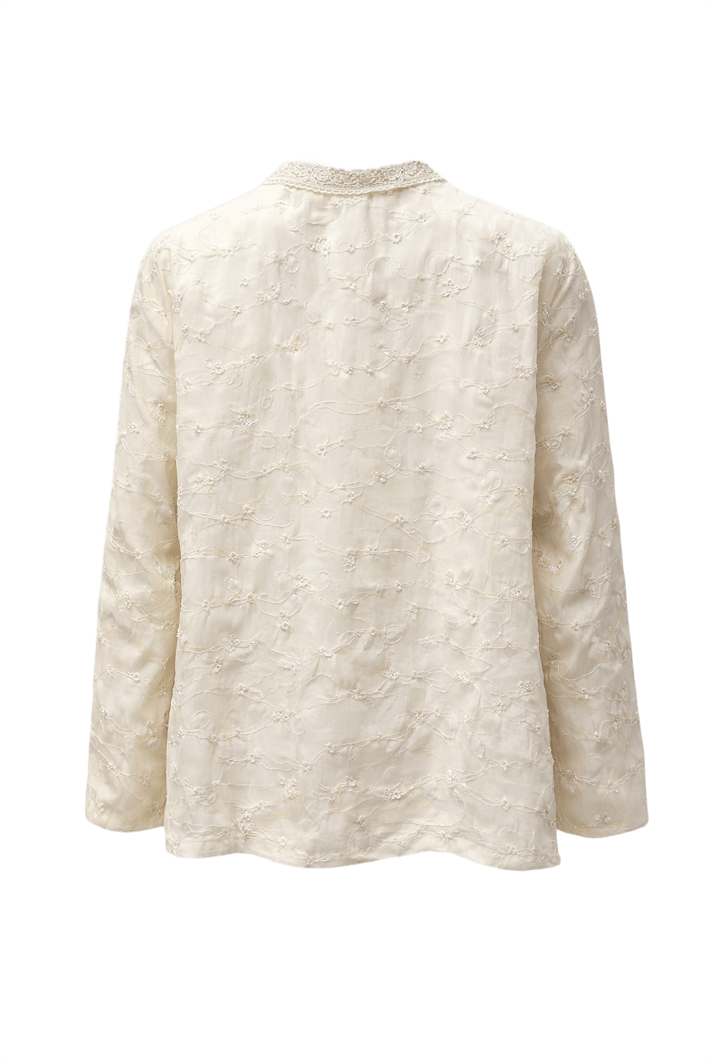1980s Cream White Textured Blouse - Back View