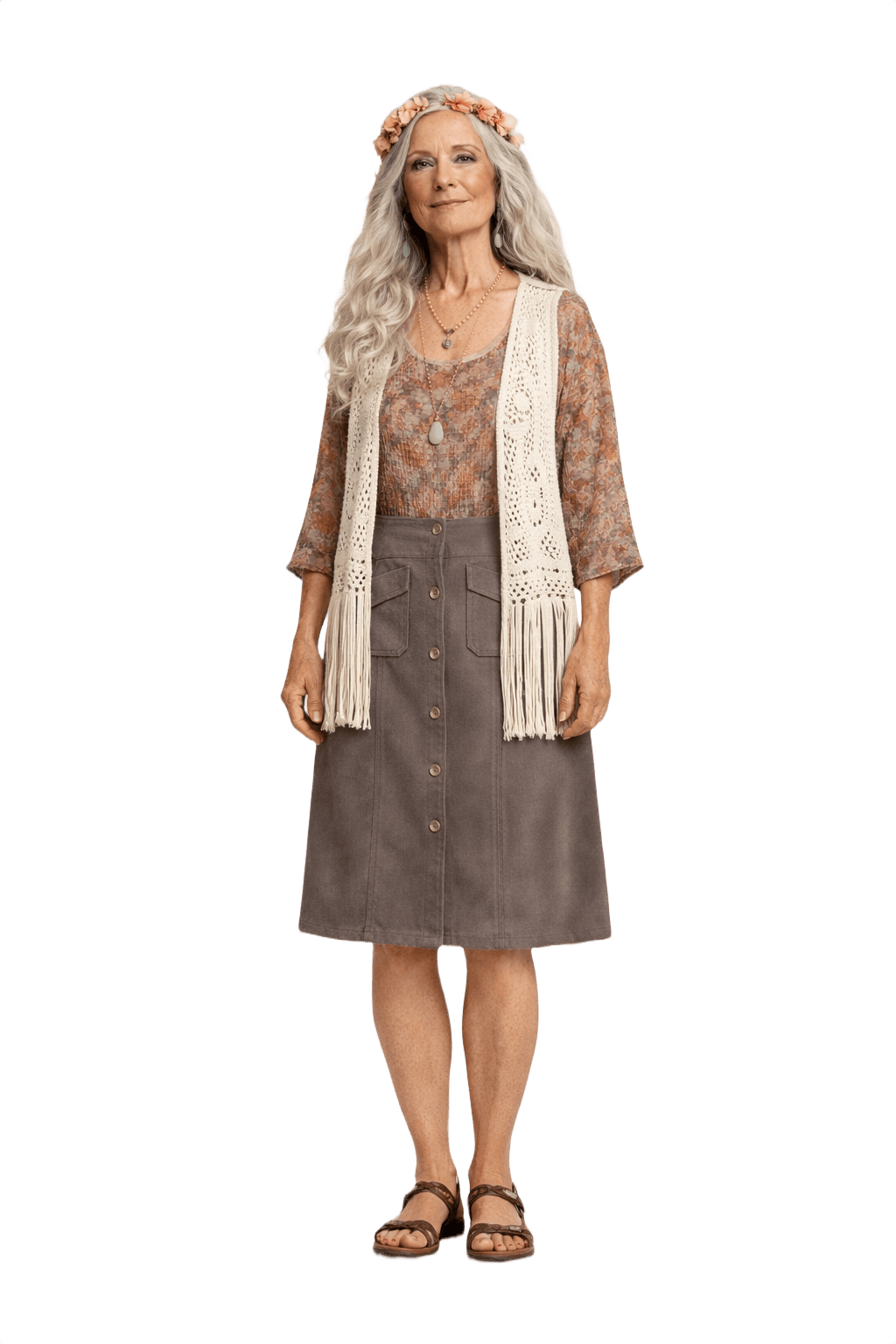 1970s Taupe Suede Skirt - Model