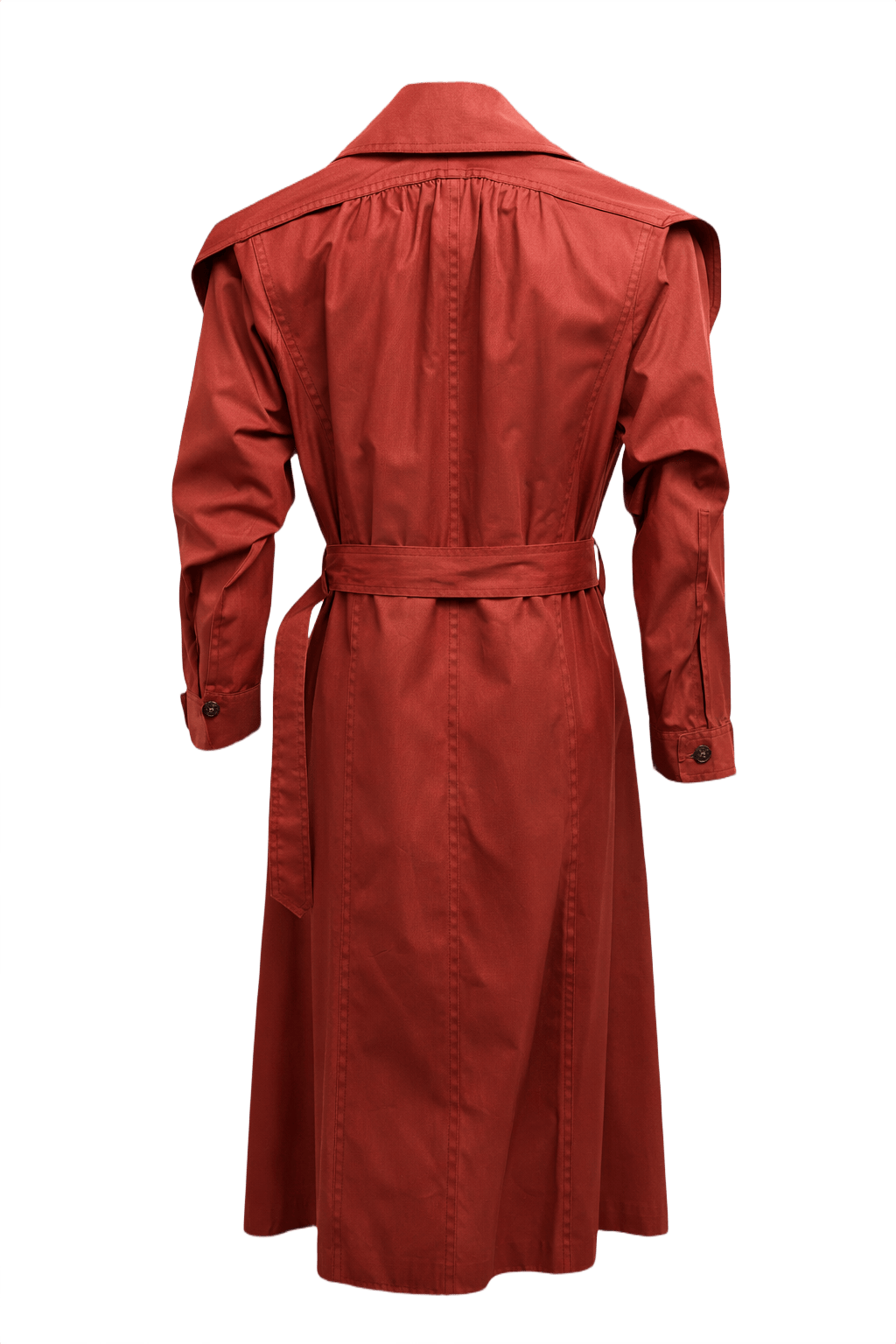 1980s Deep Red Cotton Trench Coat - Back View