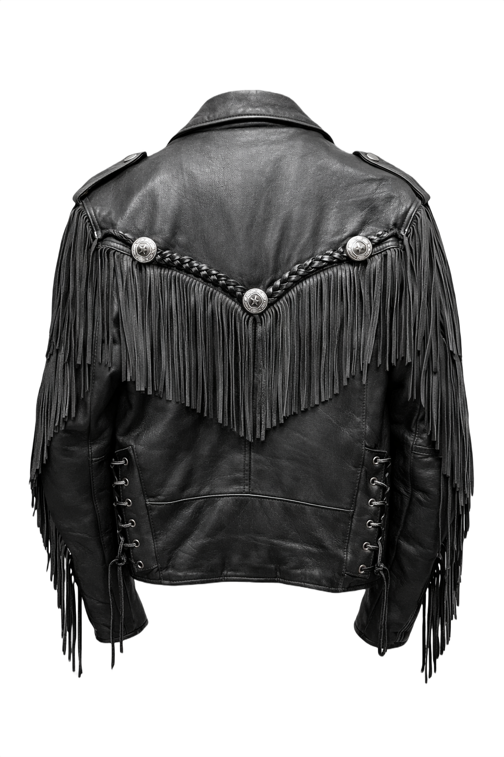 1970s Black Leather Jacket - Back View