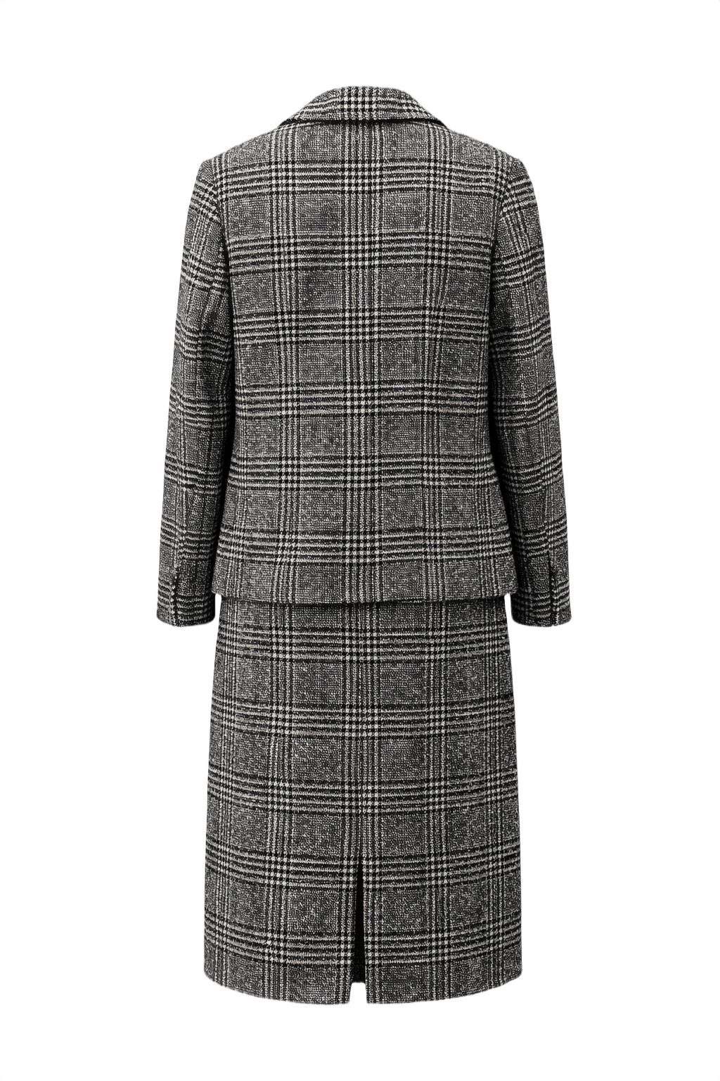 1980s Black and White Wool Blend Skirt Suit - Back View