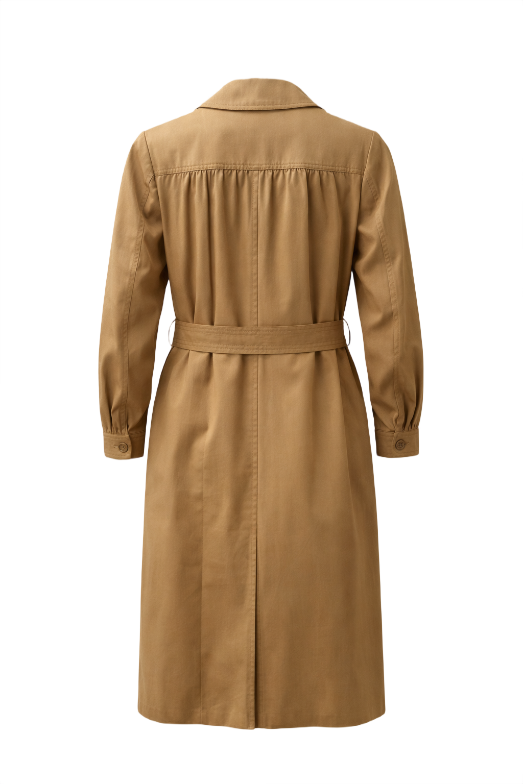 1970s Camel Cotton Trench Coat - Back View