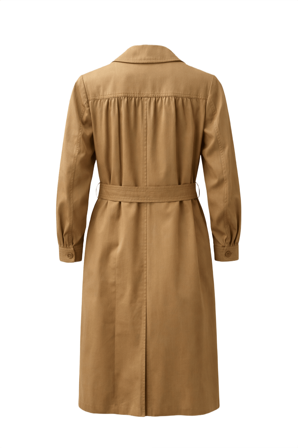 1970s Camel Cotton Trench Coat - Back View