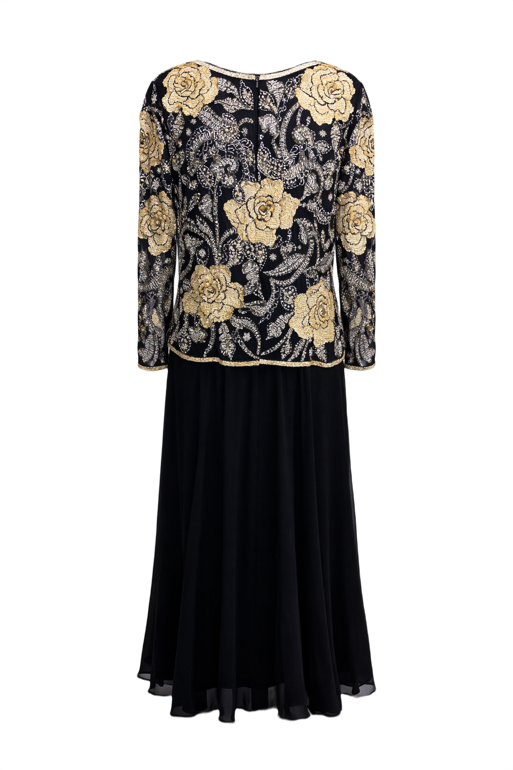 1980s Black Polyester Gown - Back View