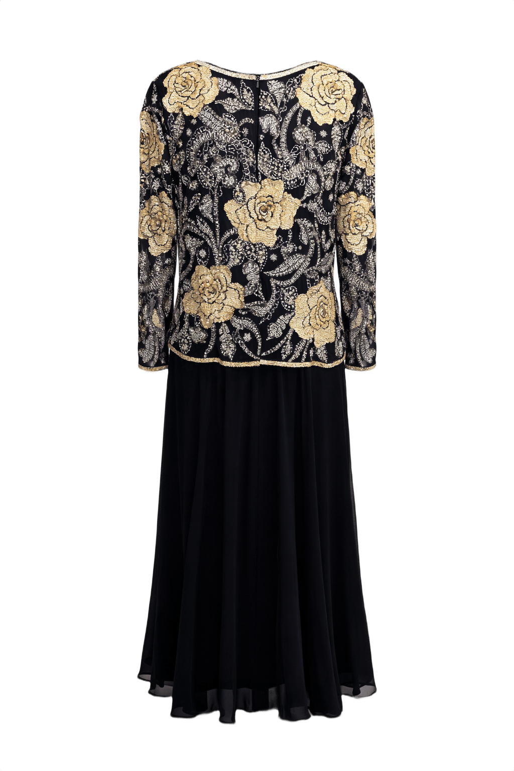 1980s Black Polyester Gown - Back View