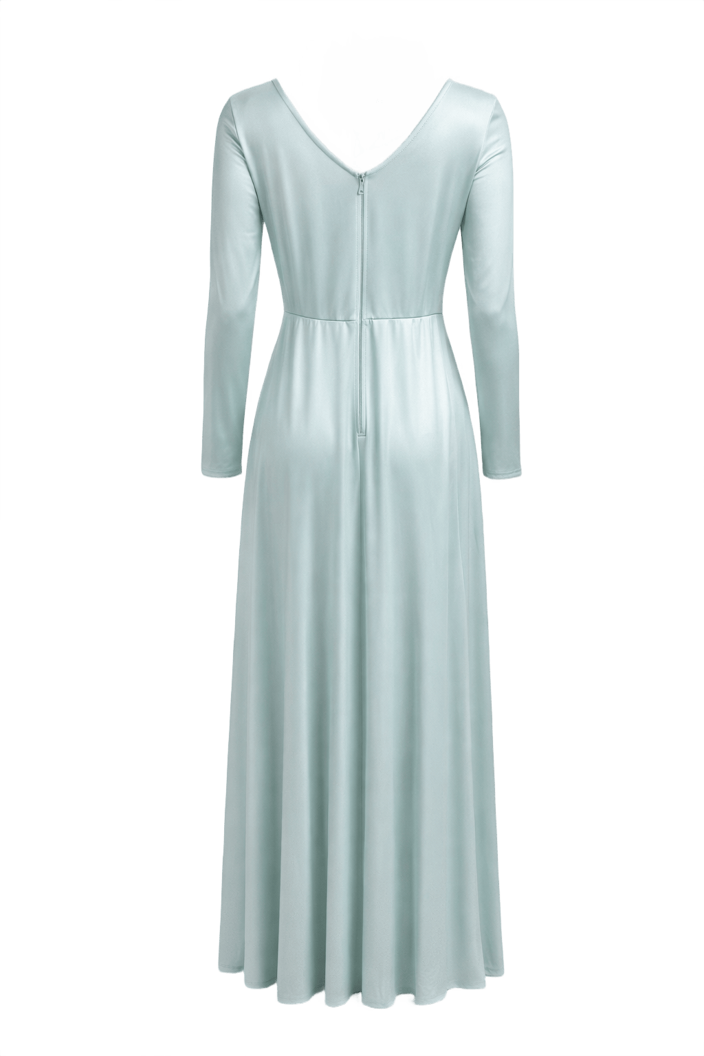 1970s Light Blue Polyester Blend Maxi Dress - Back View