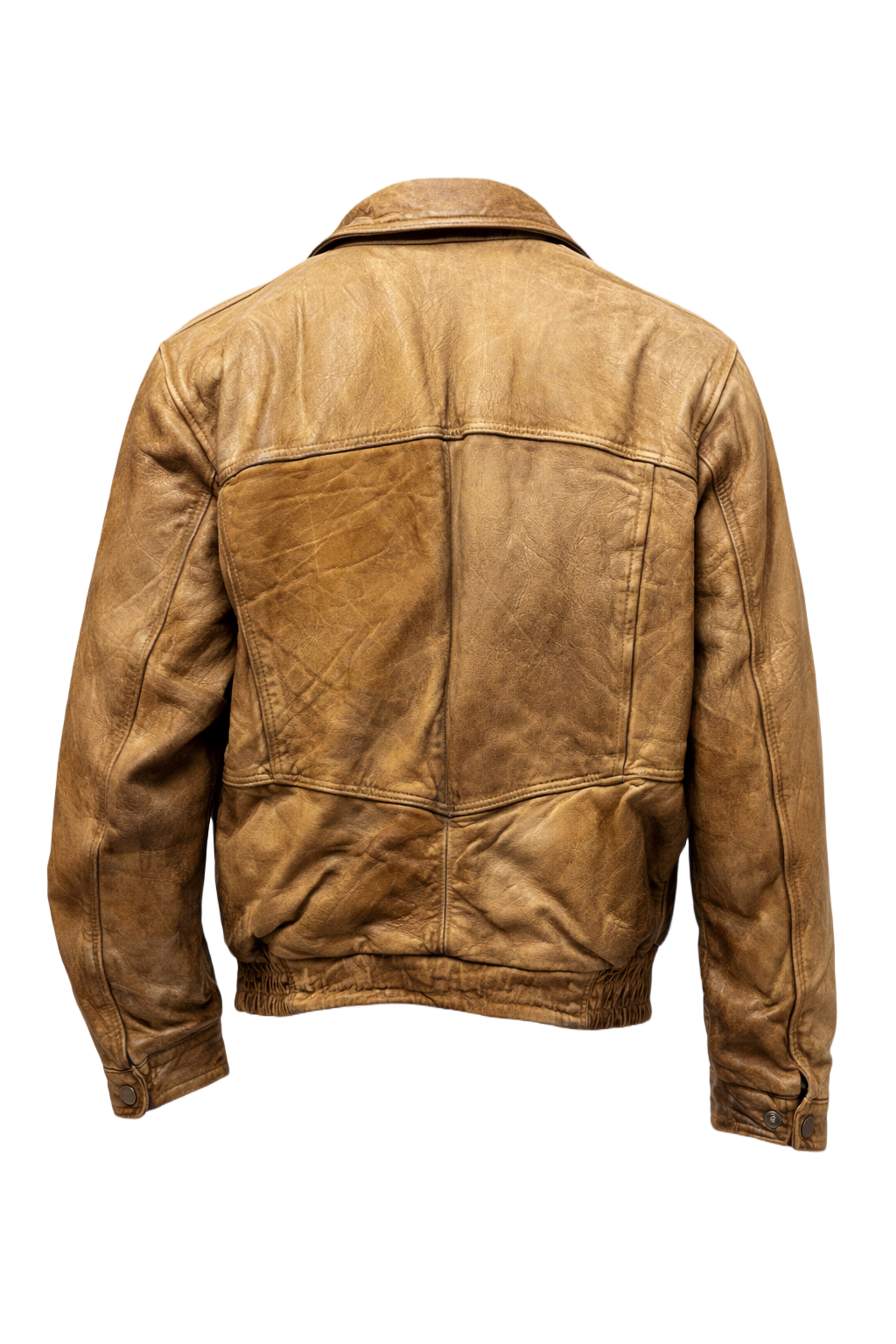 1990s Tan Leather Bomber Jacket - Back View