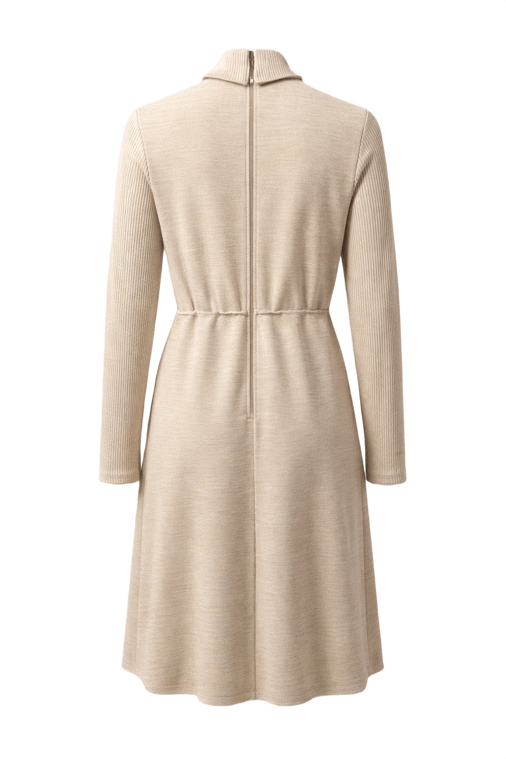 1960s Beige Wool Dress - Back View