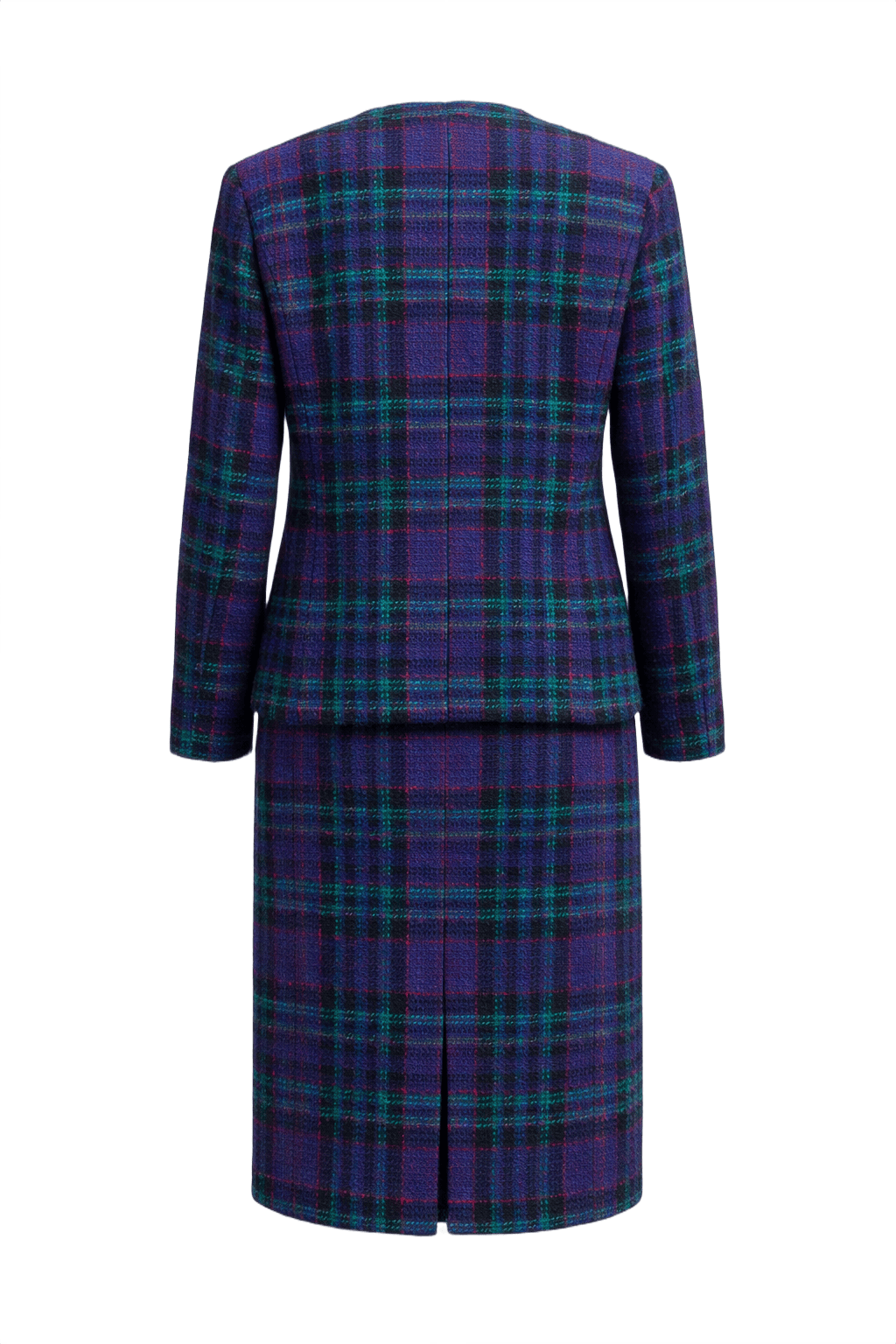 1980s Purple Tartan Wool Blend Two-Piece Set - Back View