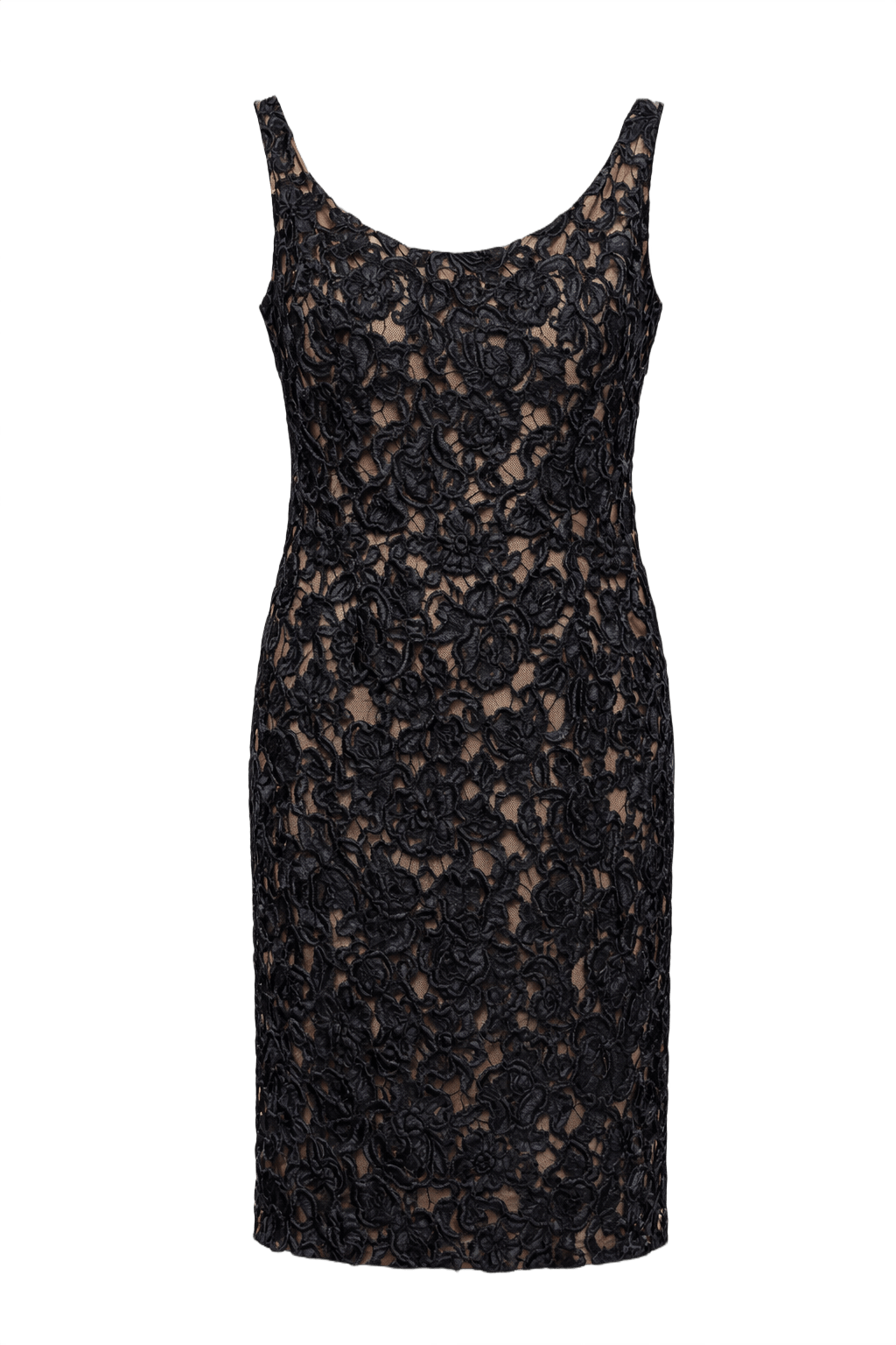 1980s Black Lace and Satin Dress - Front View