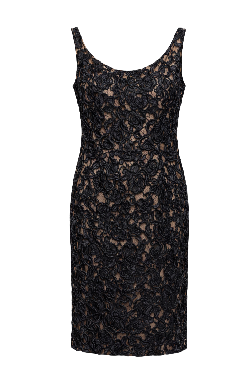 1980s Black Lace and Satin Dress - Front View