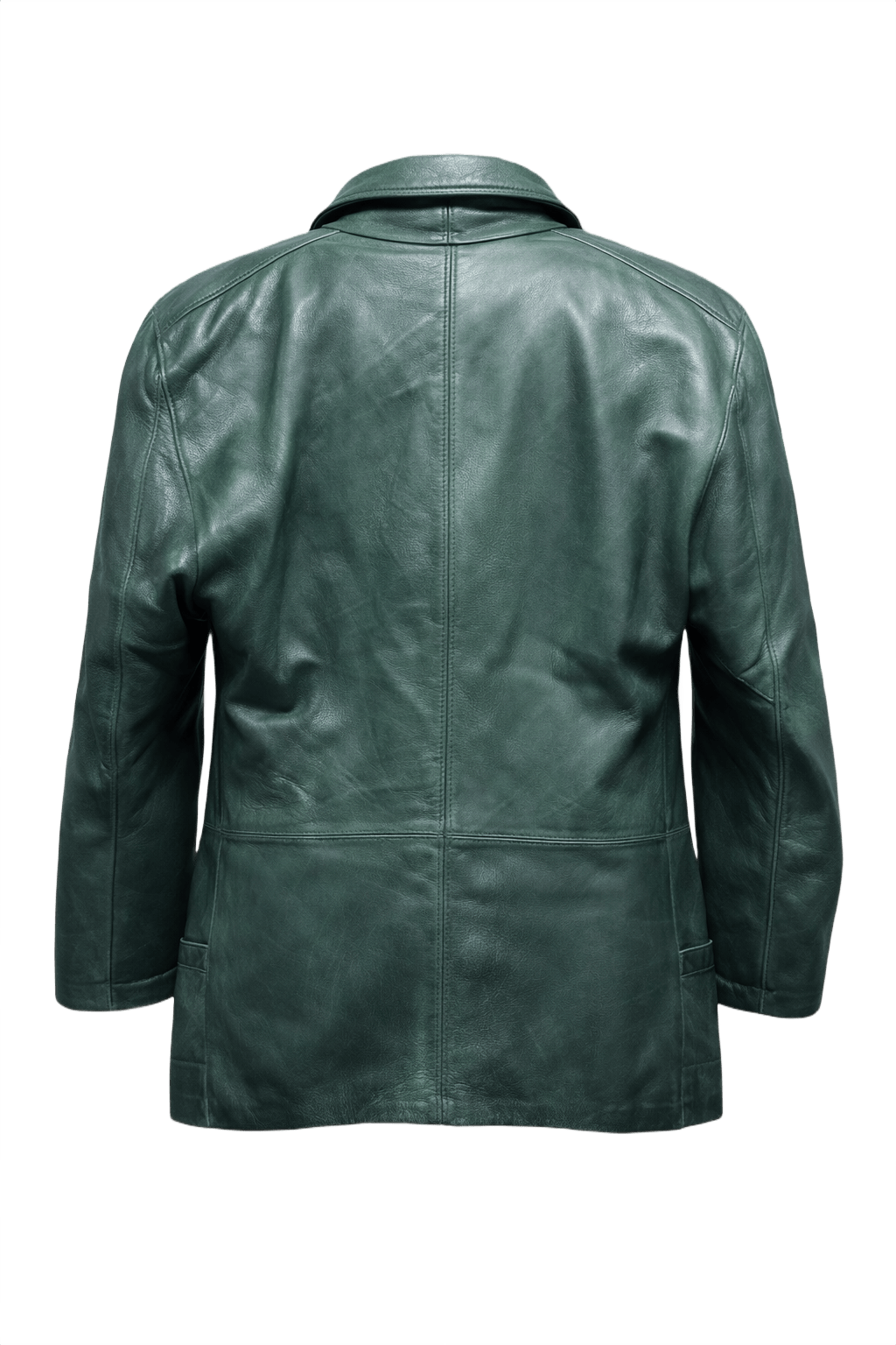 1980s Dark Teal Green Leather Jacket - Back View