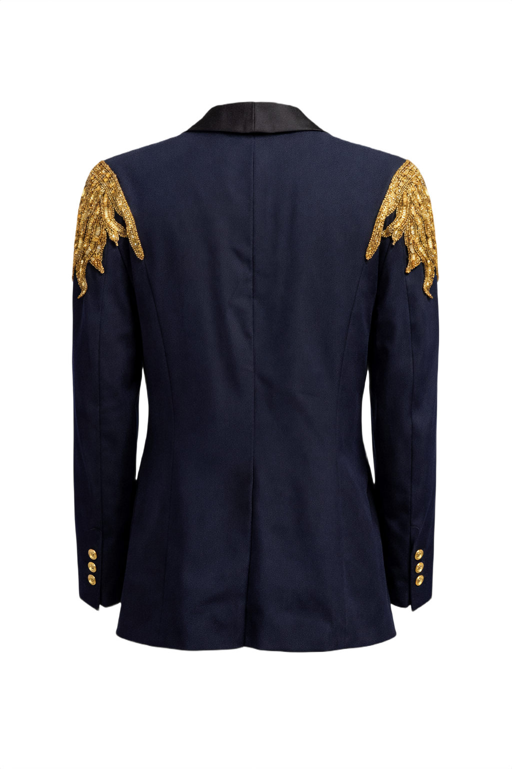 1990s Navy Blue Silk Blazer - Back View