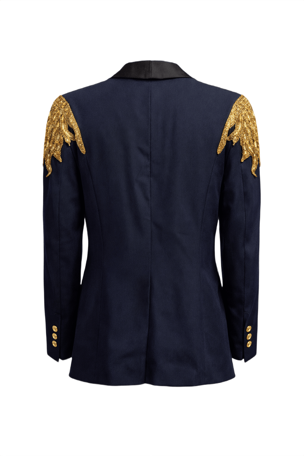 1990s Navy Blue Silk Blazer - Back View