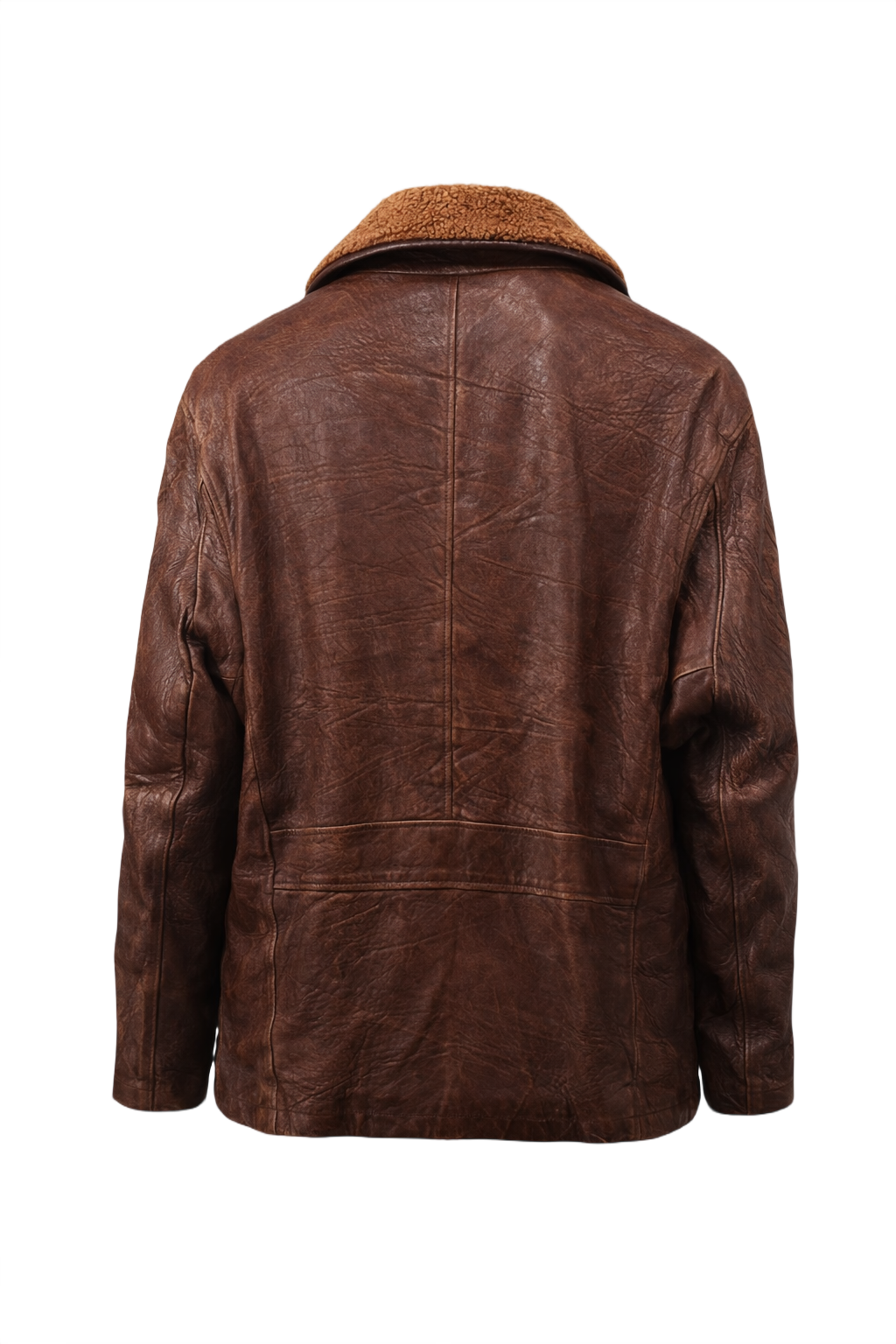 1970s Brown Leather Shearling Collar Leather Jacket - Back View