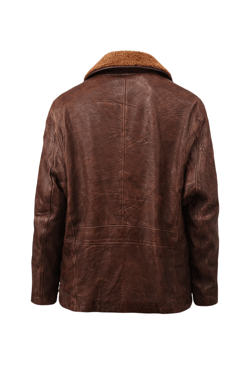 1970s Brown Leather Shearling Collar Leather Jacket - Back View