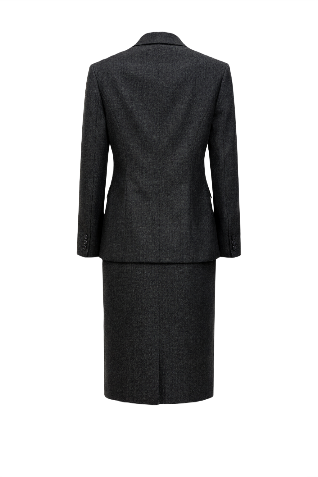 1990s Dark Grey Wool Skirt Suit - Back View