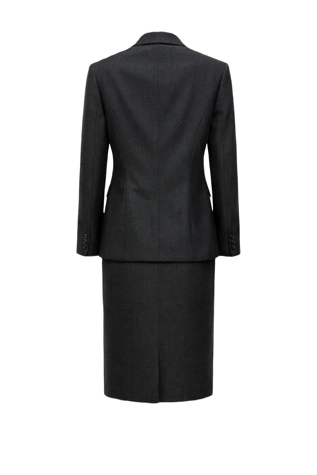 1990s Dark Grey Wool Skirt Suit - Back View