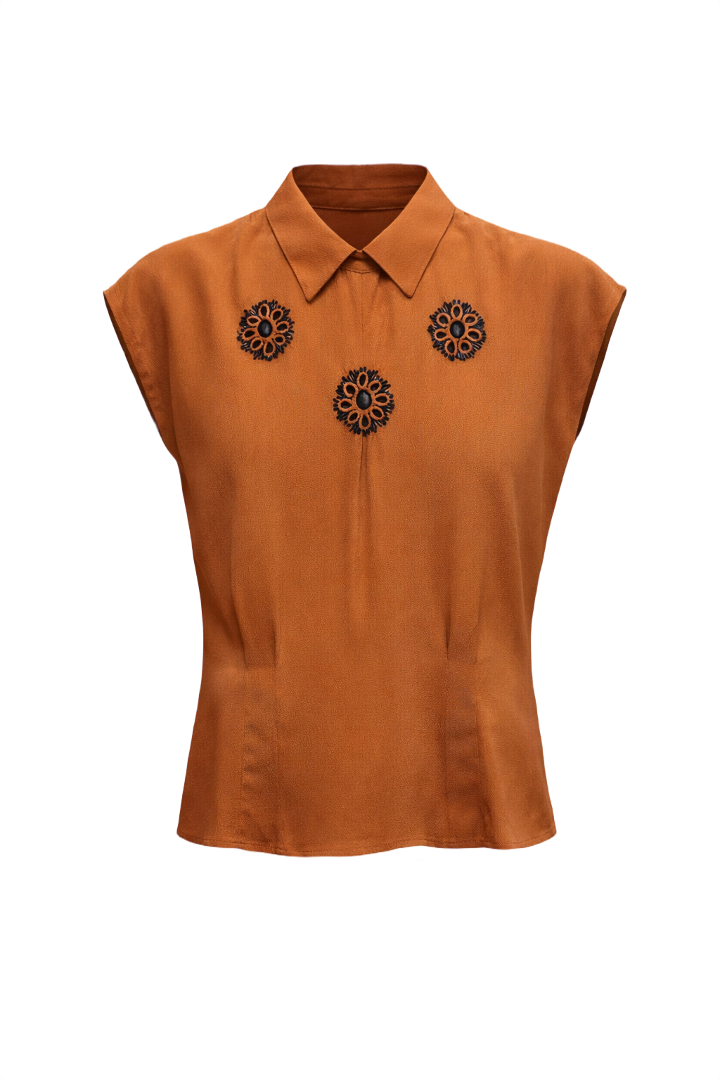 1930s Rust Orange Silk Blouse - Front View