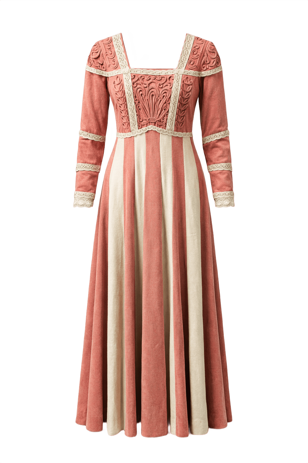 1970s Dusty Rose Pink Cotton Gown - Front View