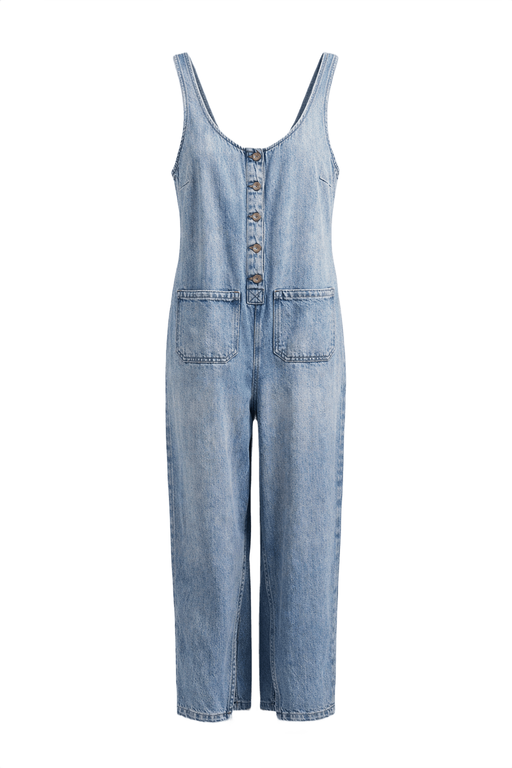 1980s Light Blue Denim Jumpsuit - Front View