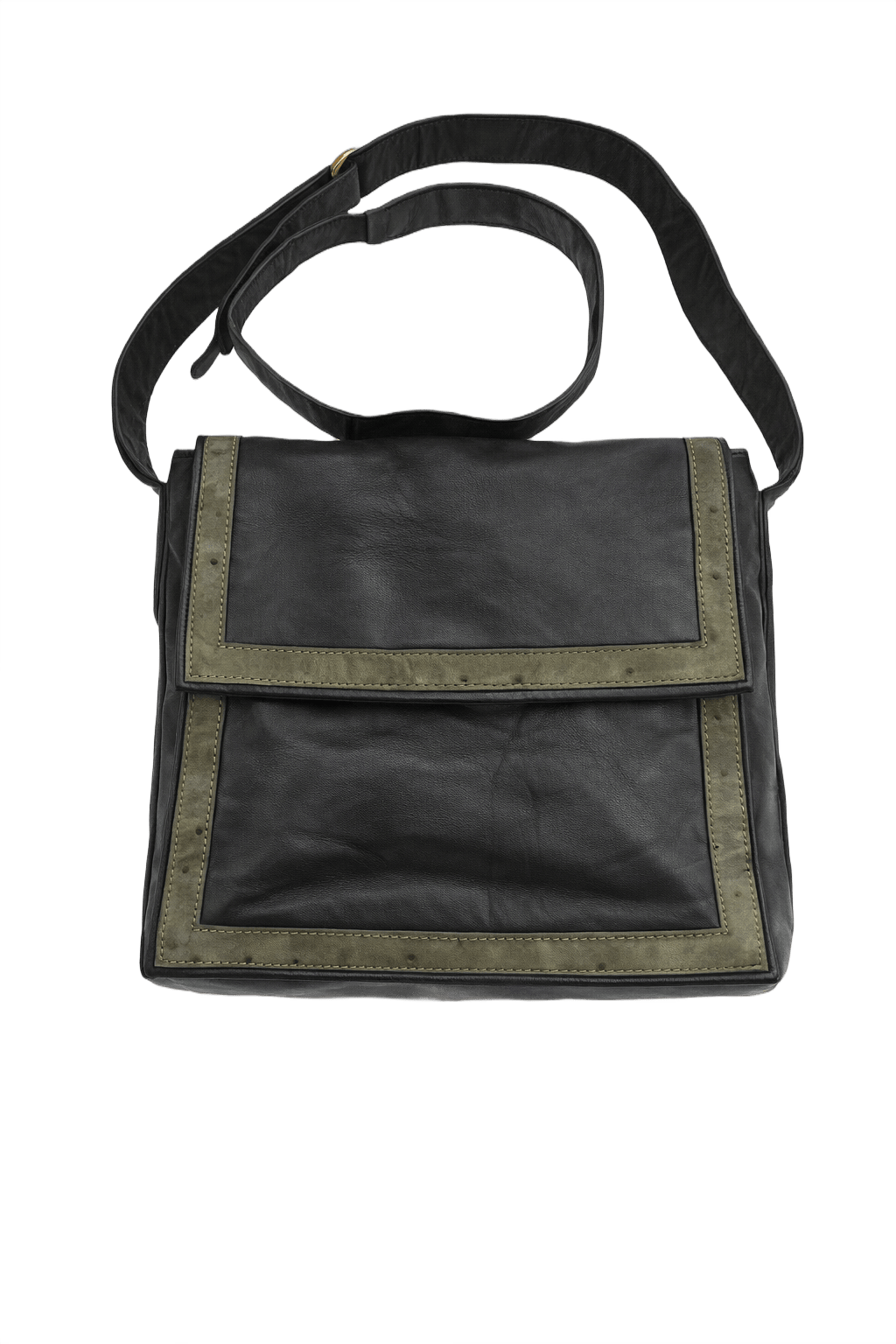 1990s Black Olive Green Leather Bag - Front View
