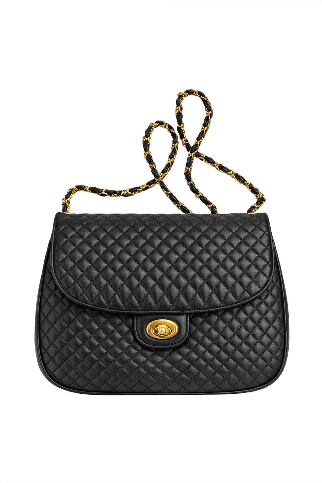 1980s Black Leather Bag - Front View