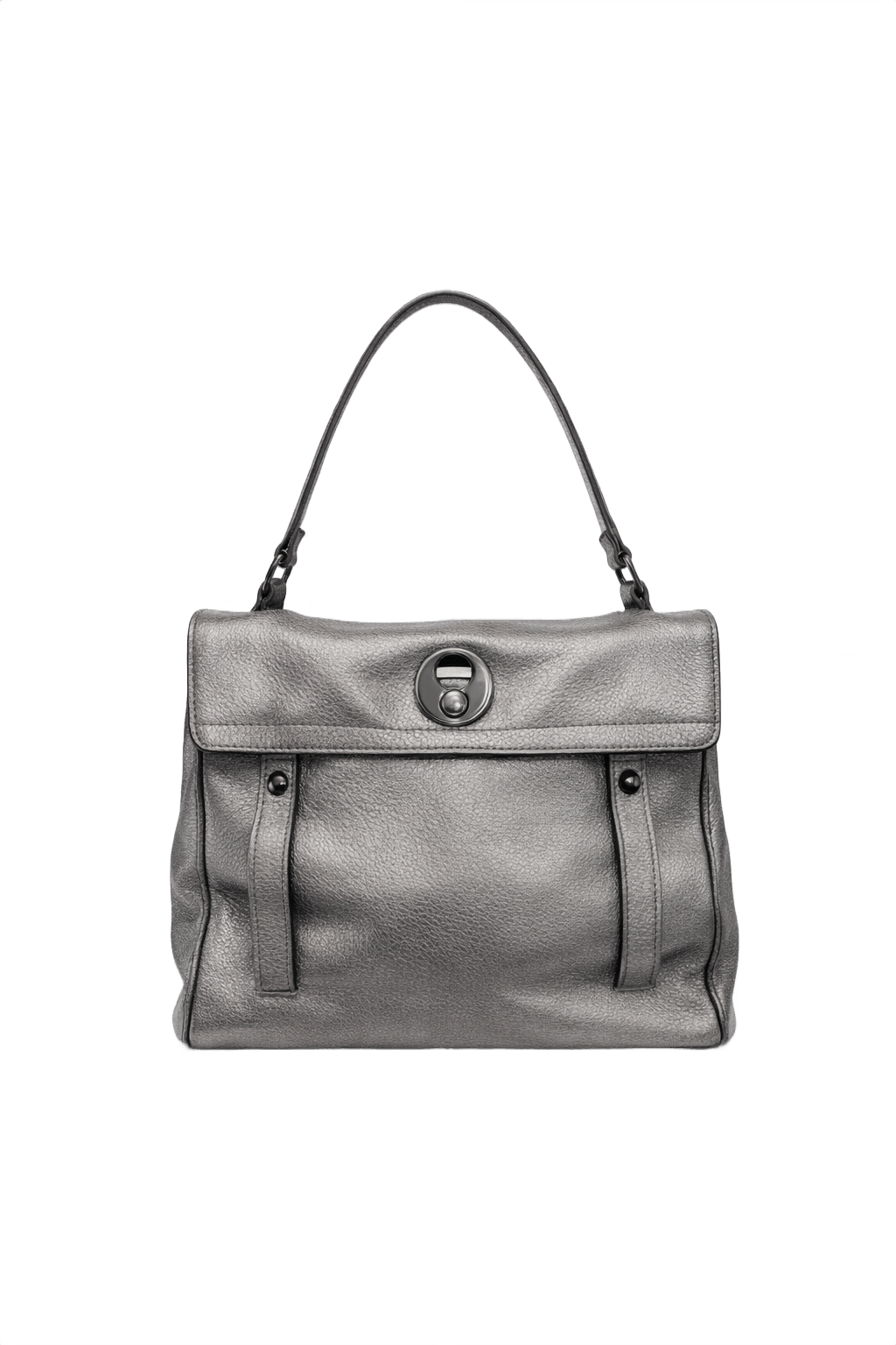1980s Metallic Silver Leather Bag - Front View