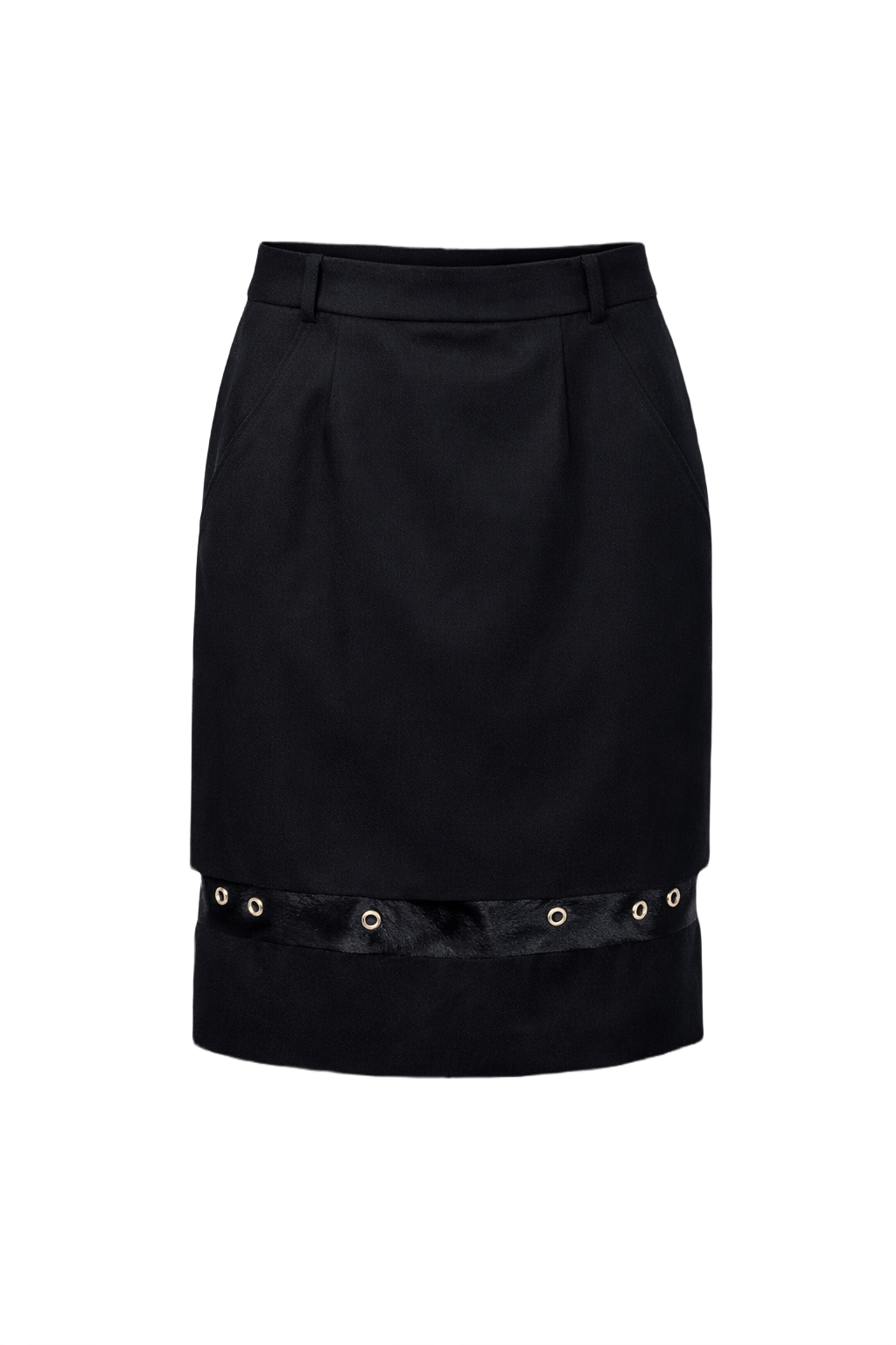 1980s Black Wool Blend Skirt - Front View