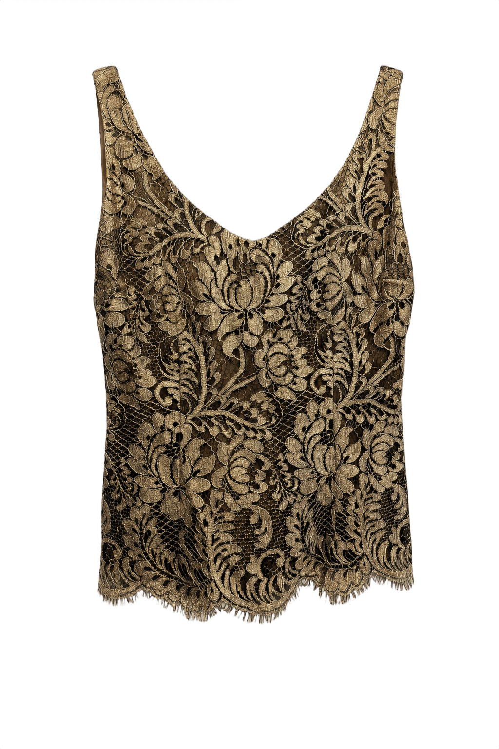 1990s Gold Lace Tank Top - Front View
