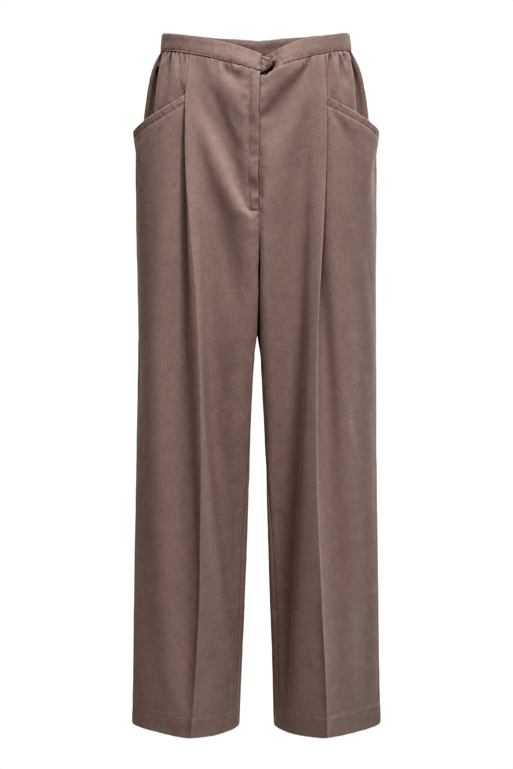 1980s Taupe Wool Blend Trousers - Front View