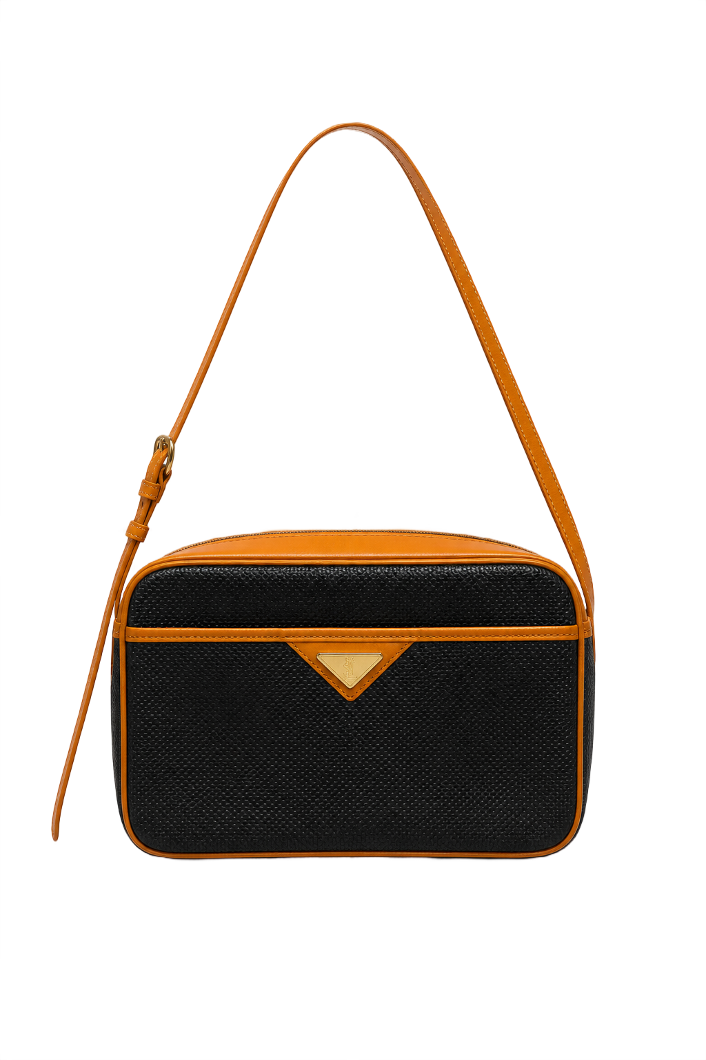 1980s Black Leather Shoulder Bag - Front View