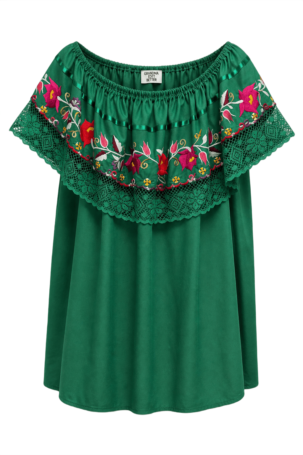 1970s Green Cotton Dress - Front View
