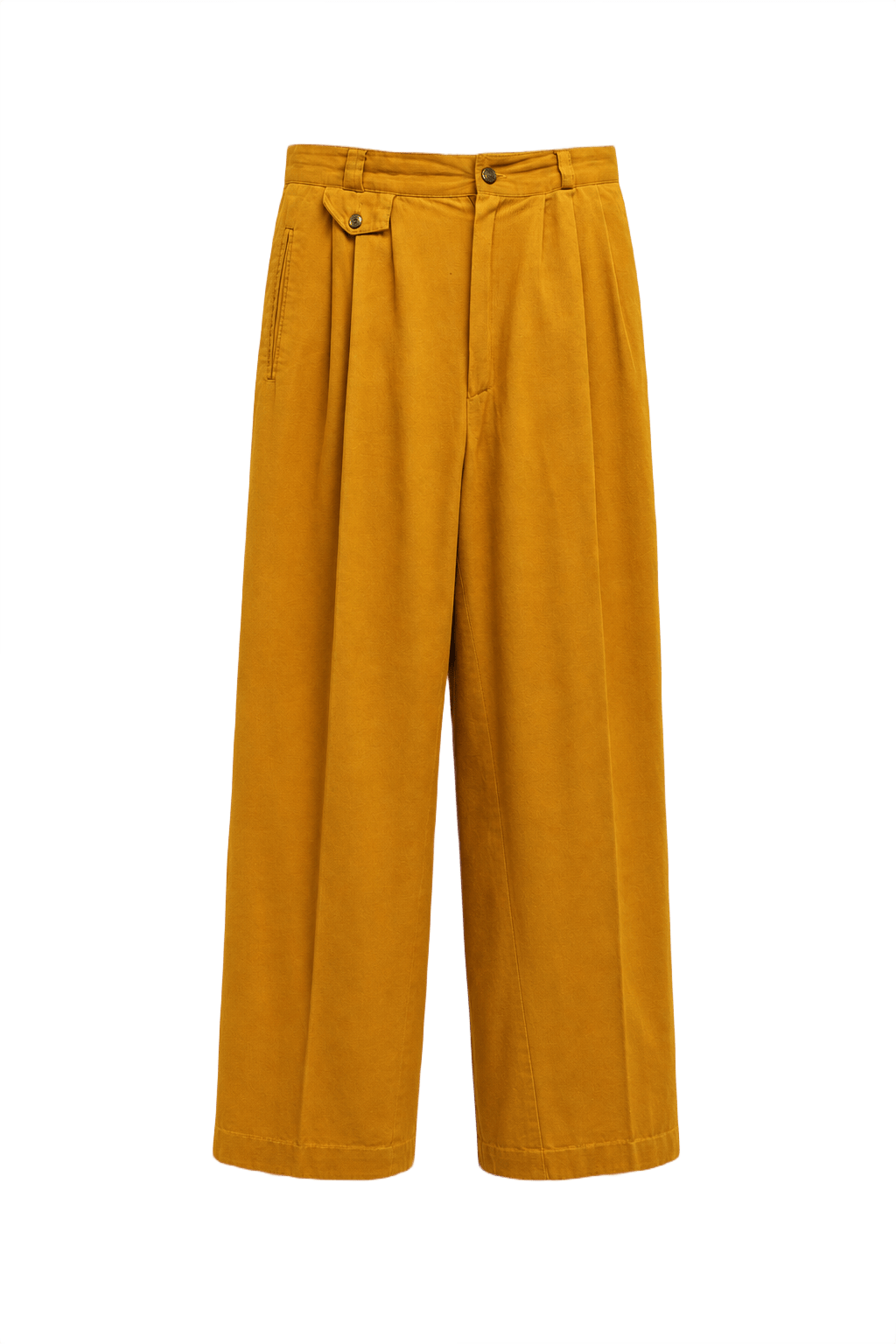 1990s Mustard Yellow Cotton Trousers - Front View