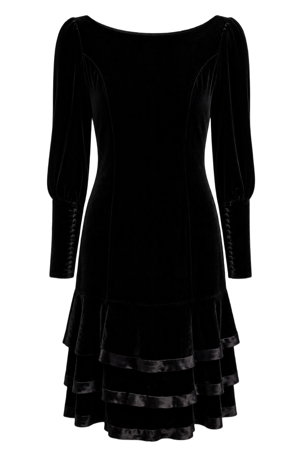 1980s Black Velvet Dress - Front View