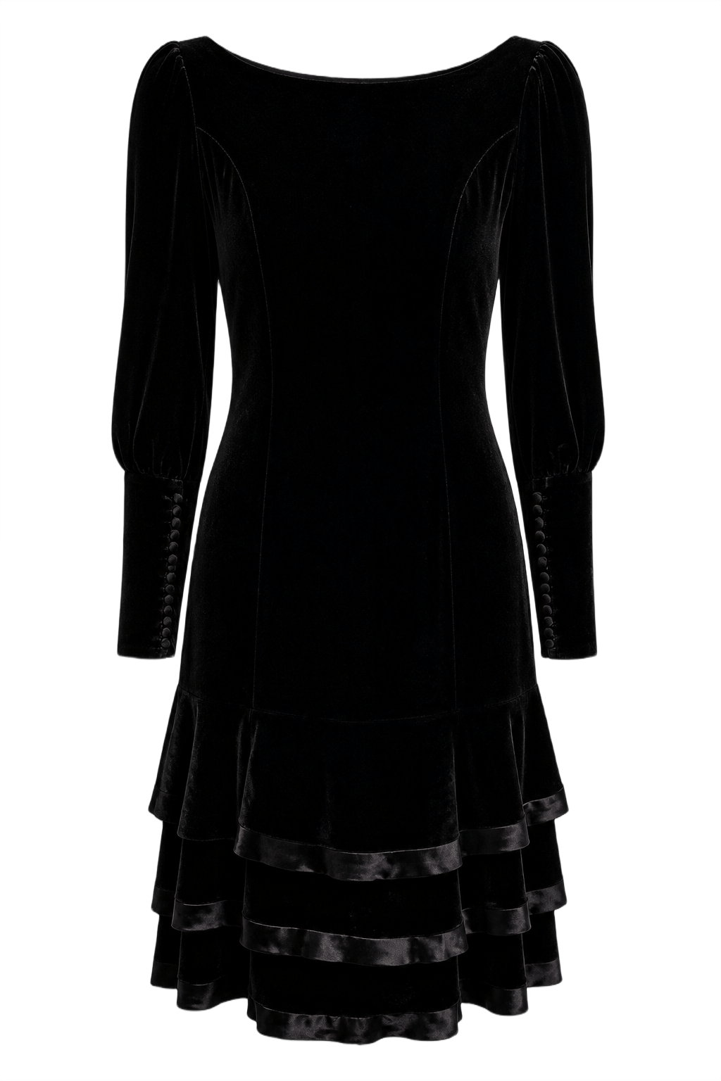 1980s Black Velvet Dress - Front View