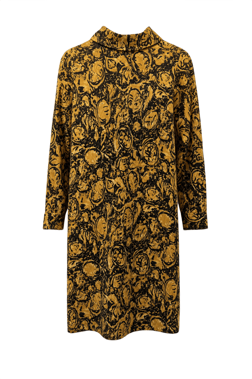 1970s Mustard Yellow Synthetic Blend Shift Dress - Front View