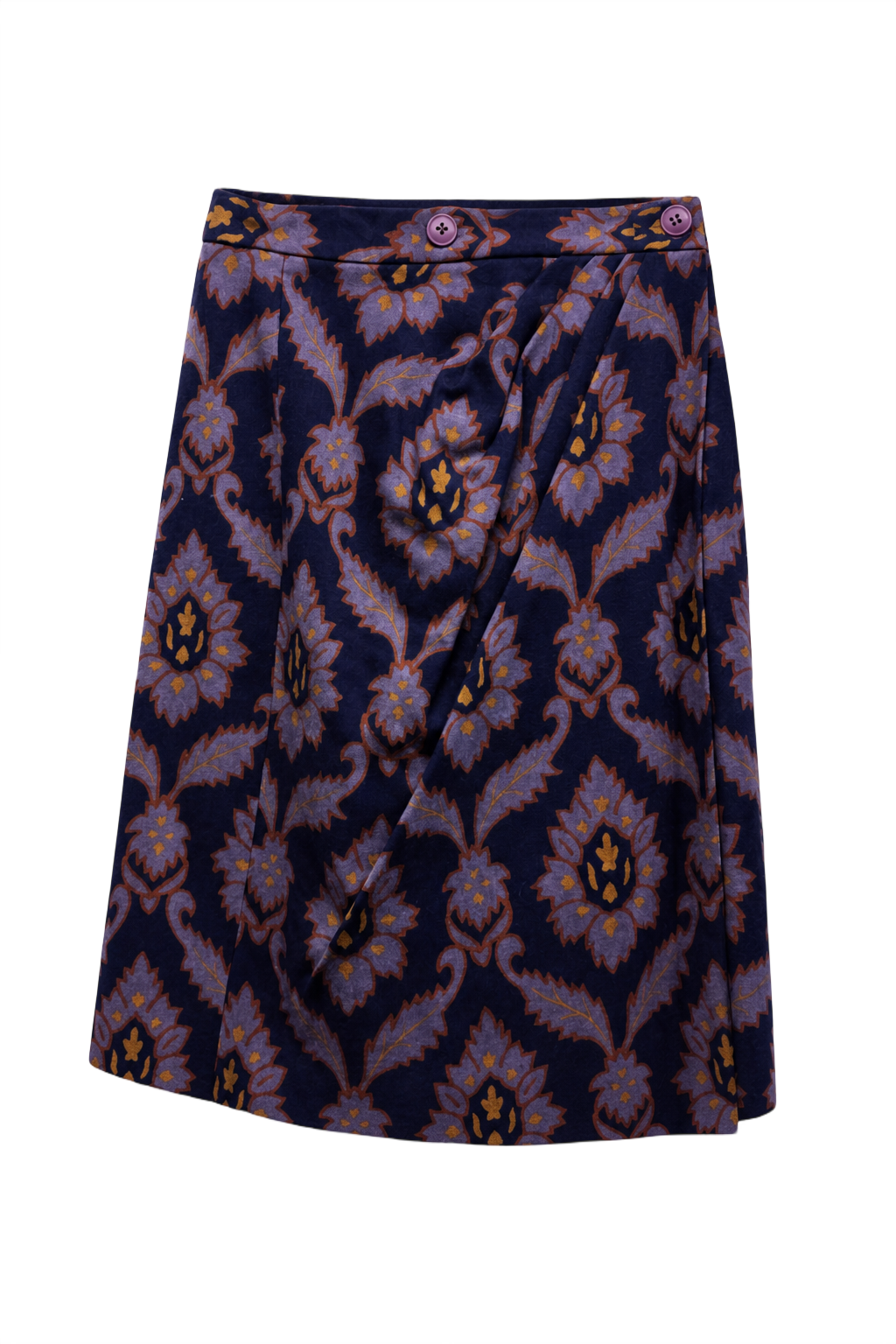 1970s Navy Blue Synthetic Blend Skirt - Front View