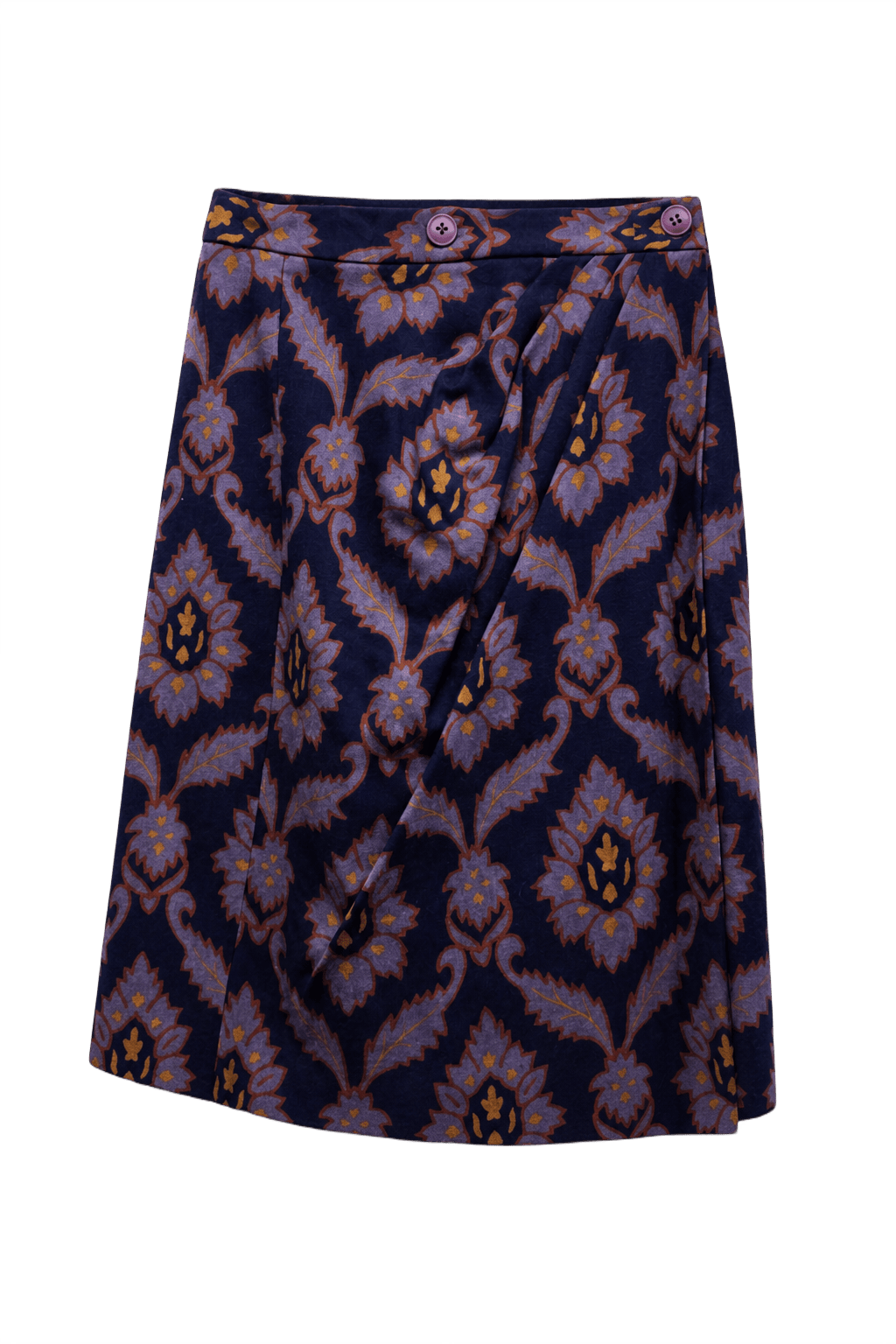 1970s Navy Blue Synthetic Blend Skirt - Front View