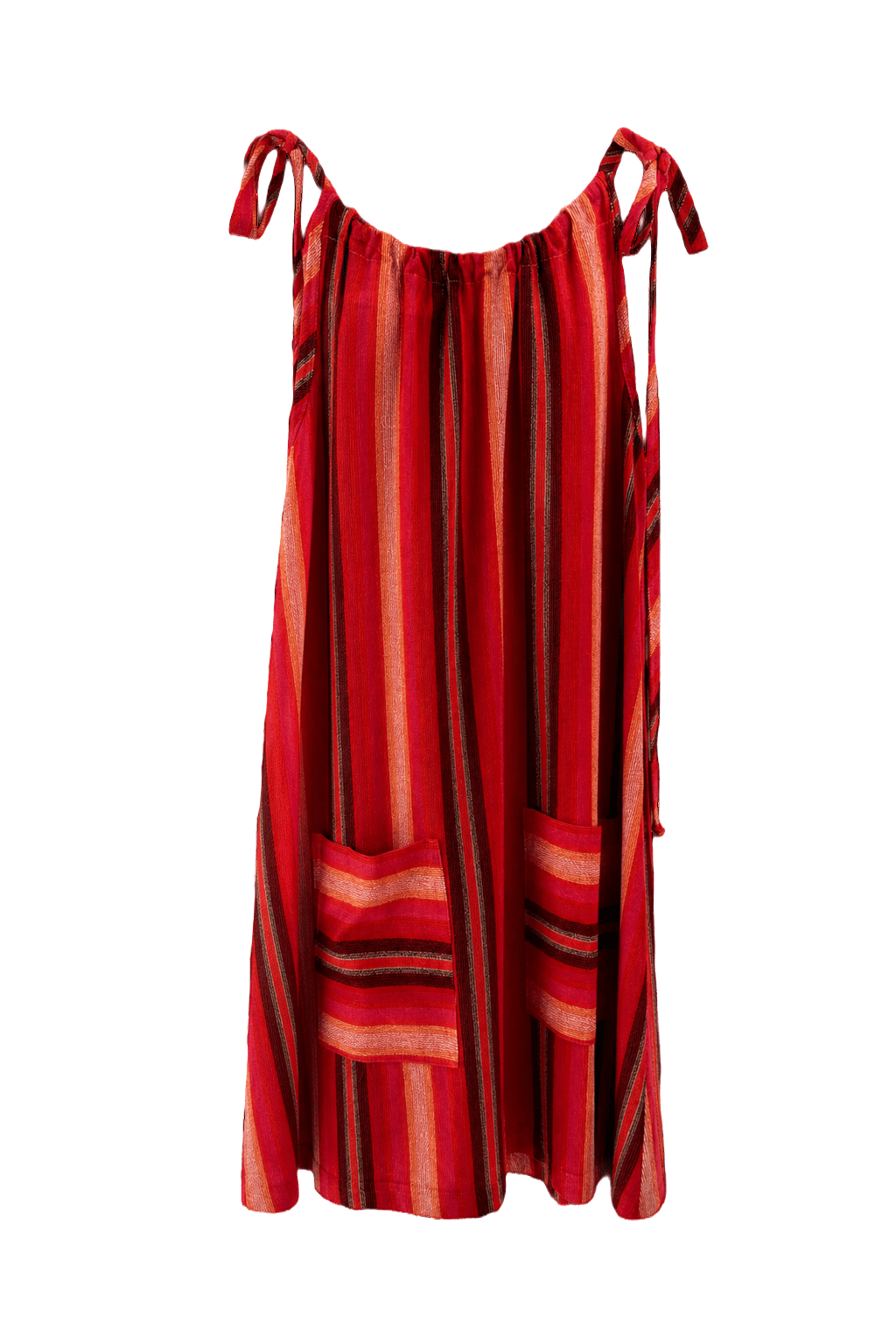 1970s Red Cotton Blend Dress - Front View