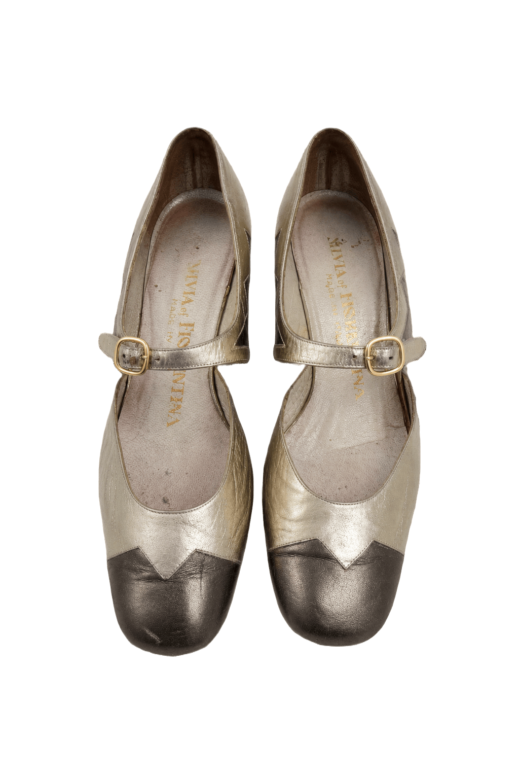 1920s Metallic Gold Leather Shoes - Front View