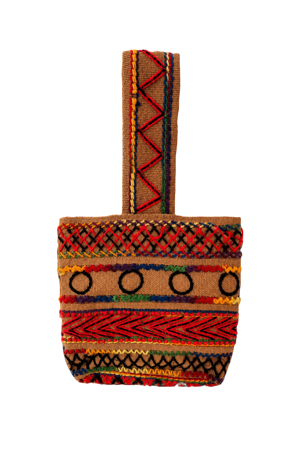 1970s Brown Woven Textile Bag - Front View