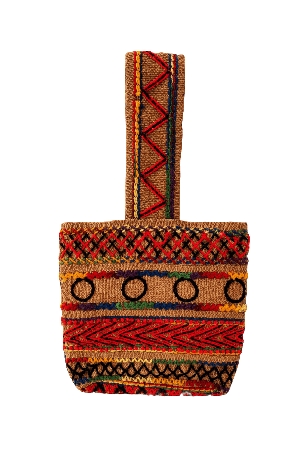 1970s Brown Woven Textile Bag - Front View