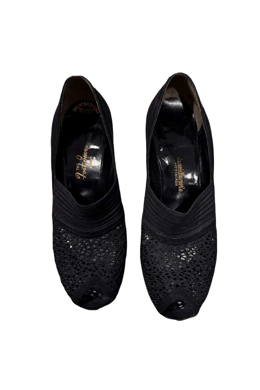 1930s Black Fabric Peep-Toe Shoes - Front View