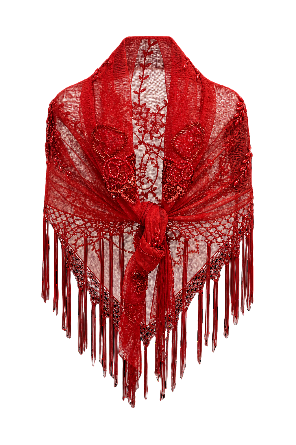1970s Red Lace Shawl - Front View